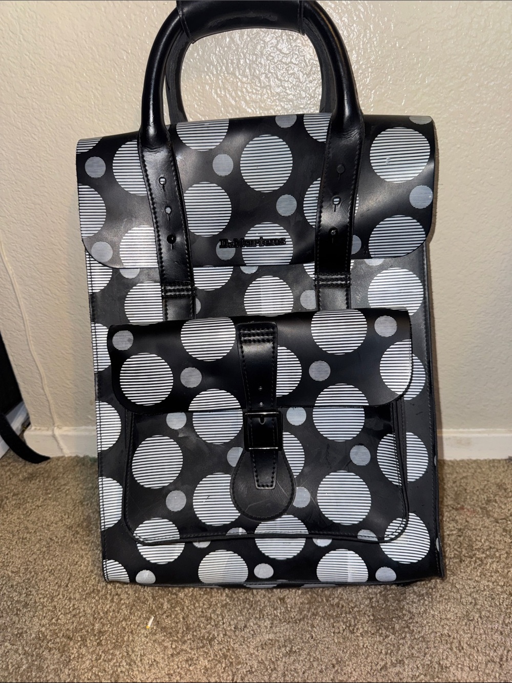 Dr. Martens Black & White Polka Dot Structured Backpack